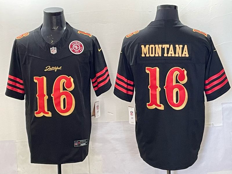 Men 2025 San Francisco 49ers #16  Montana black 5th generation Nike Limited NFL Jersey style  0017